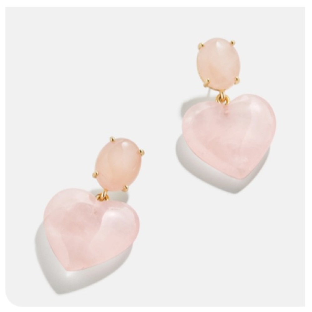 BaubleBar Semi-Precious Juno Pink Heart Earrings - Rose Quartz Stone